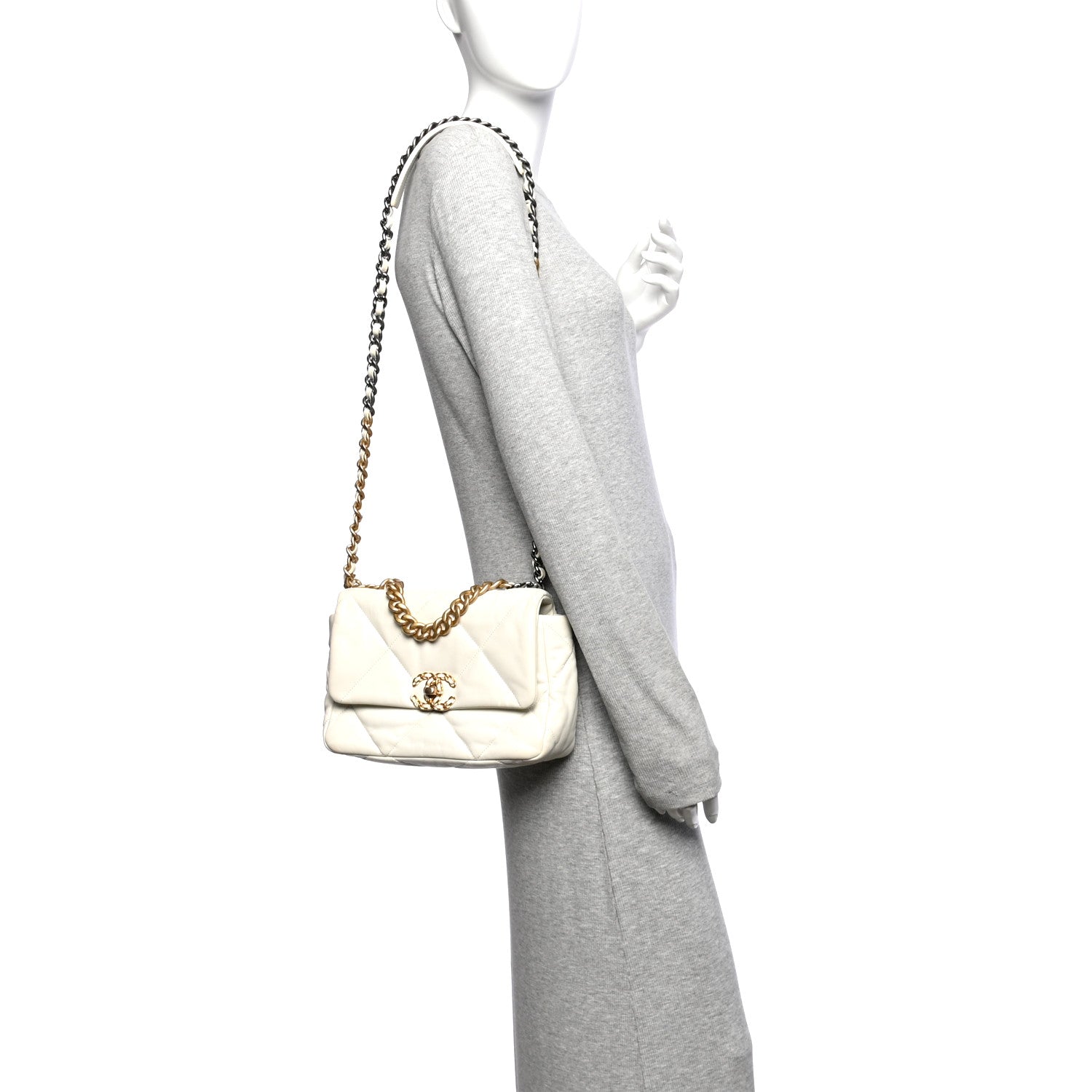 Lambskin Quilted Medium Chanel 19 Flap  White