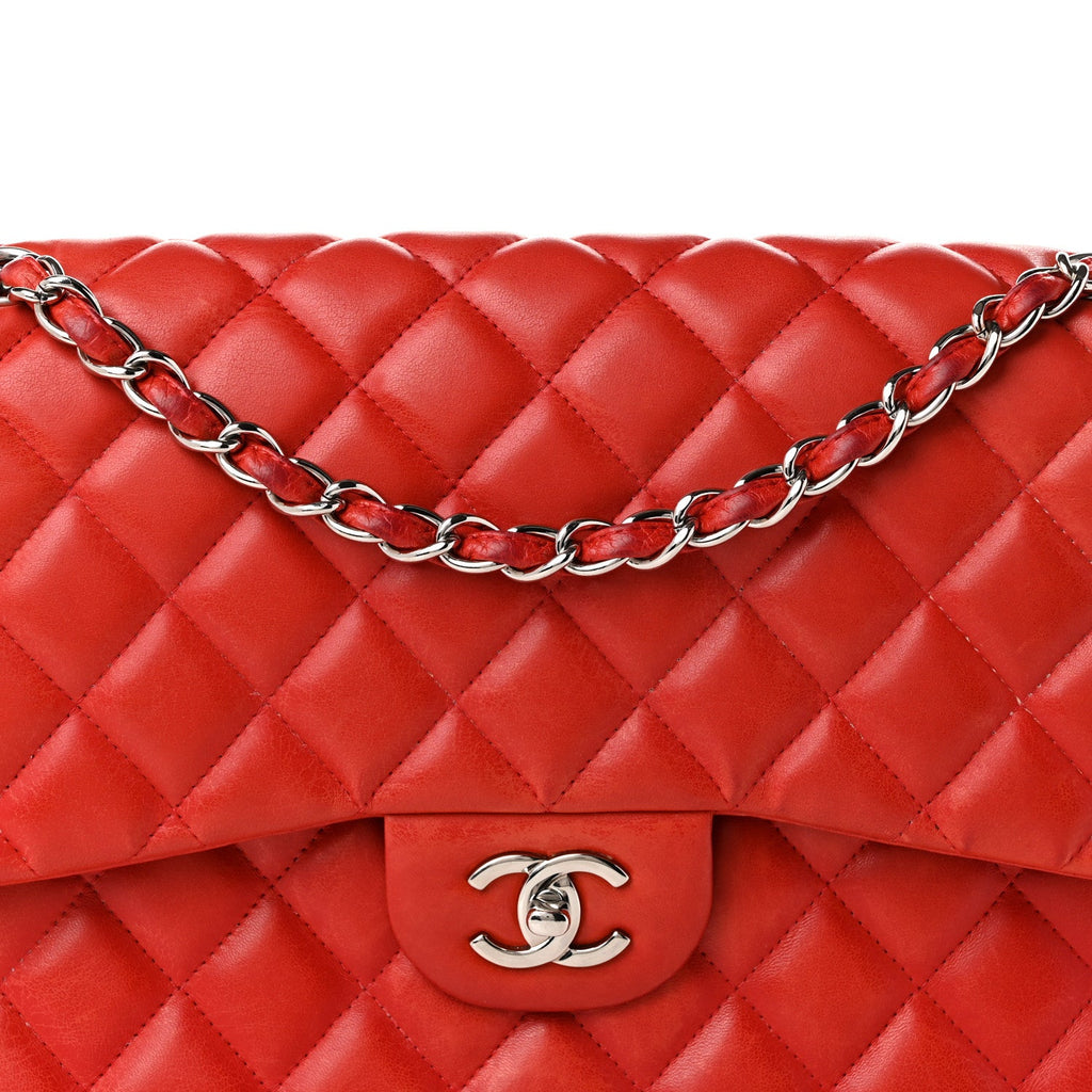 Lambskin Quilted Jumbo Double Flap Red