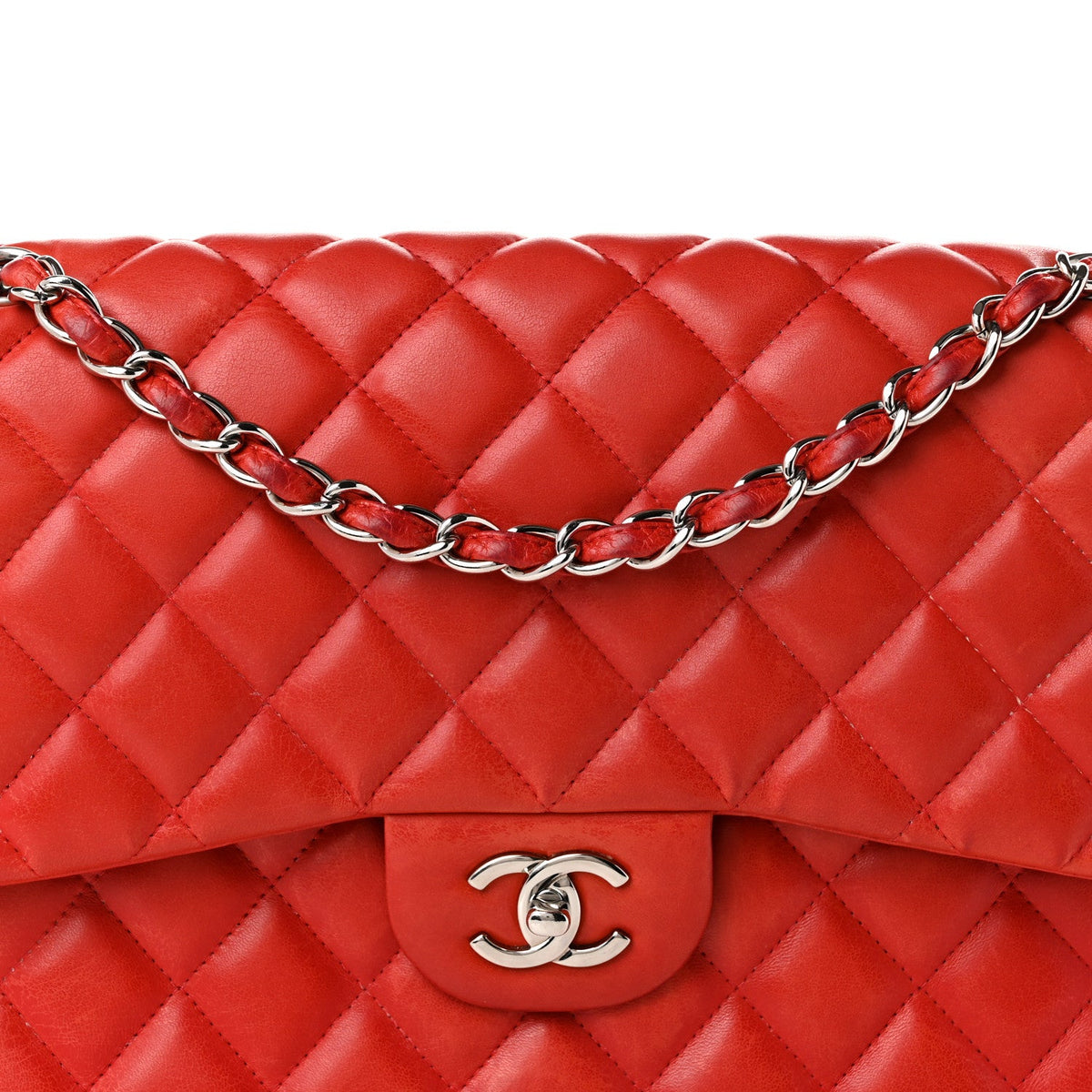 Lambskin Quilted Jumbo Double Flap Red