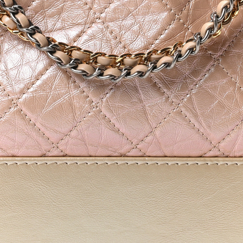 Iridescent Aged Calfskin Quilted Medium Gabrielle Hobo Light Pink