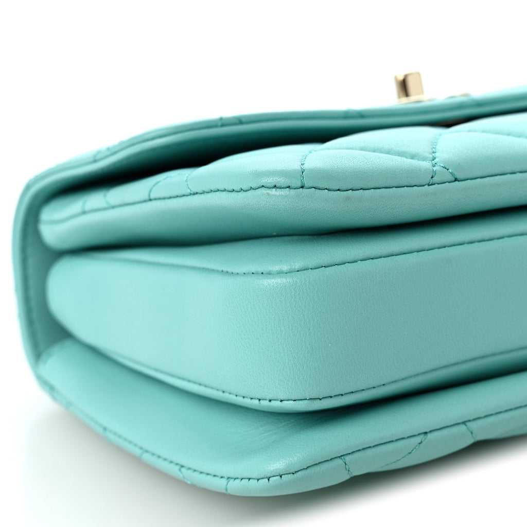 Lambskin Quilted Small Trendy CC Flap Dual Handle Bag Turquoise