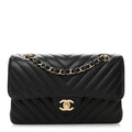 Caviar Flat Chevron Quilted Small Double Flap Black
