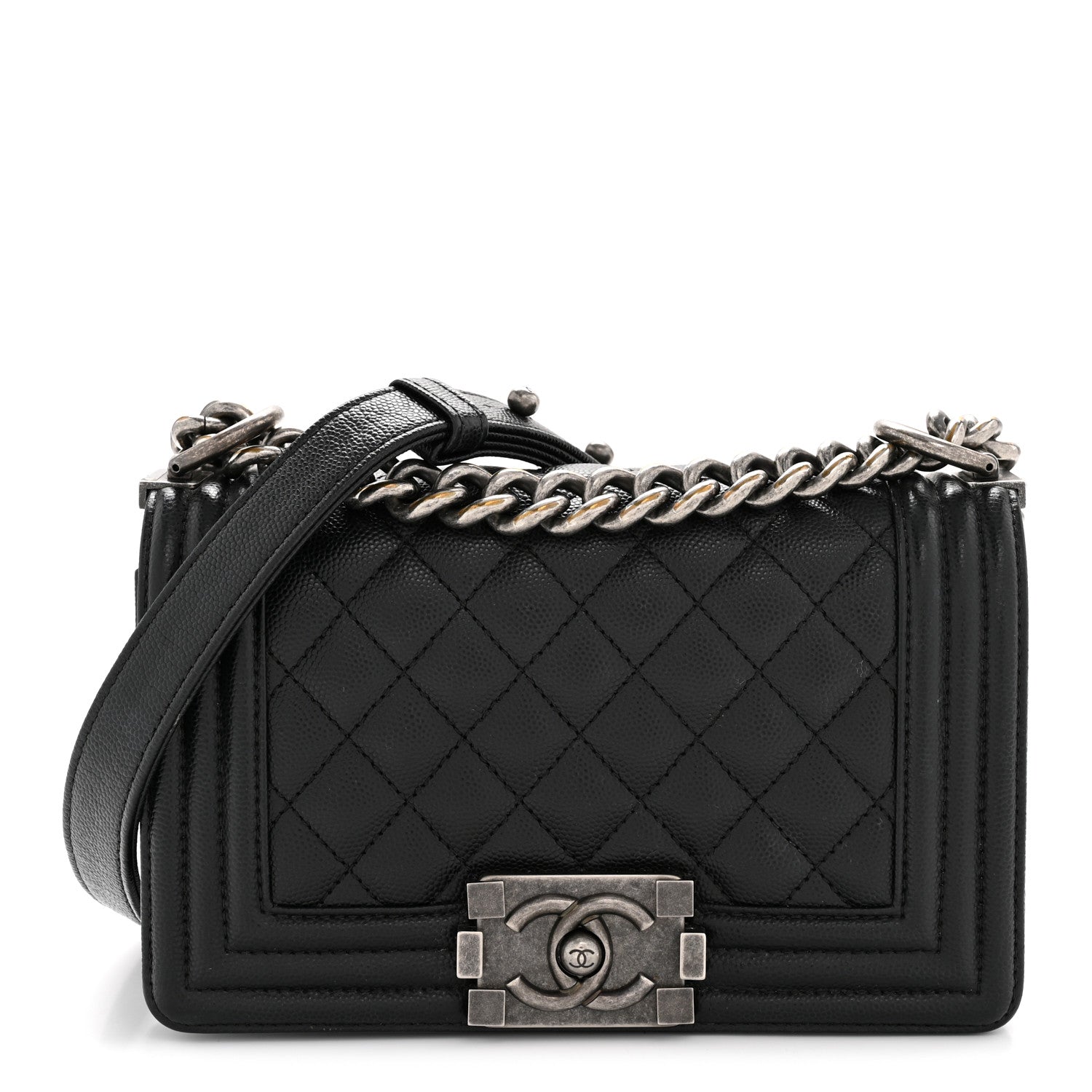 Caviar Quilted Small Boy Flap Black