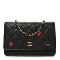 Caviar Quilted Enamel Coco Casino Wallet On Chain WOC Black