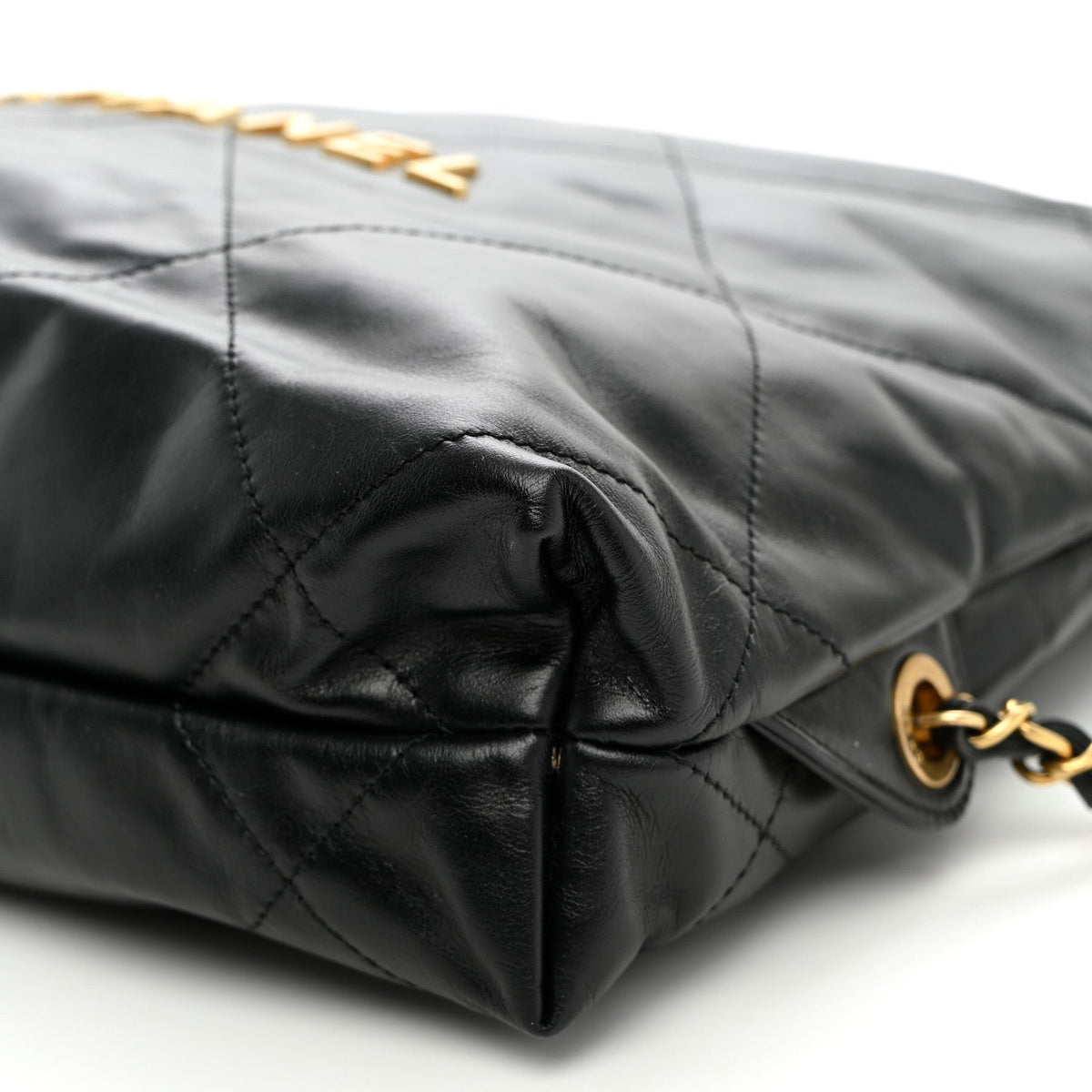 Shiny Calfskin Quilted Chanel 22 Backpack Black