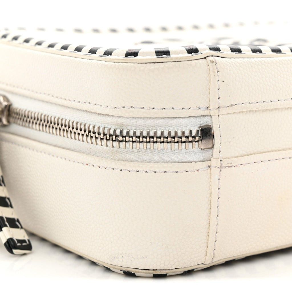 Caviar Quilted Striped Small CC Filigree Vanity Case White Black