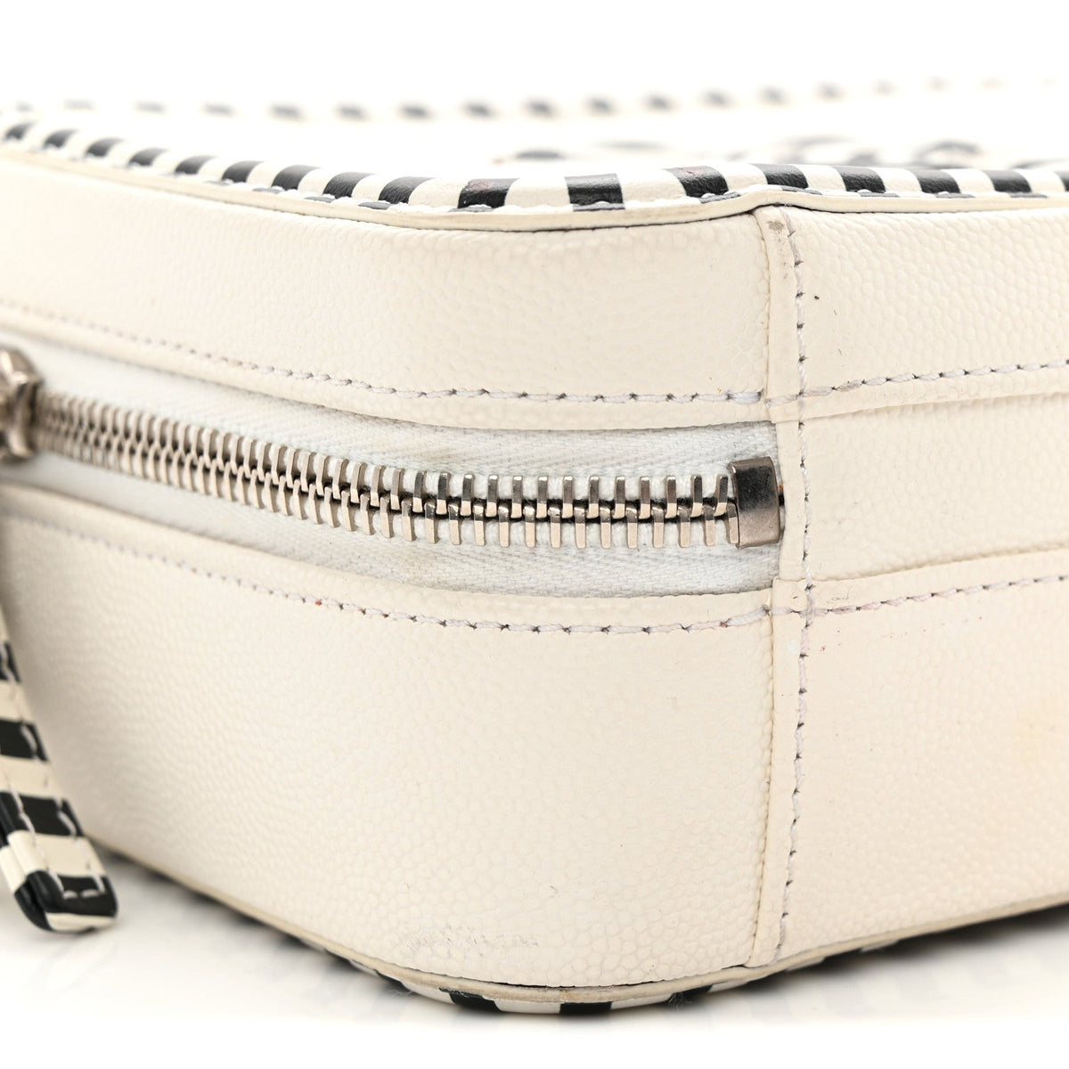 Caviar Quilted Striped Small CC Filigree Vanity Case White Black