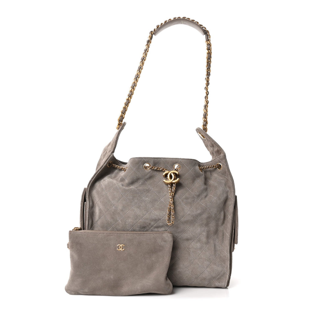 Suede Quilted Medium Chanel 25 Handbag Grey
