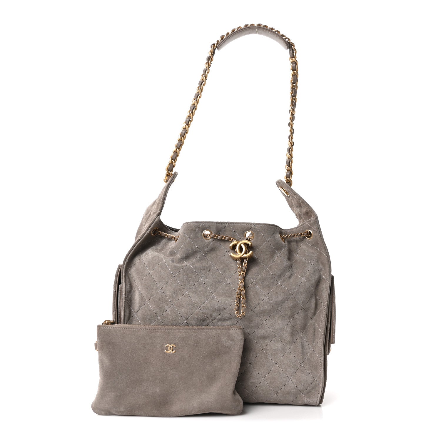 Suede Quilted Medium Chanel 25 Handbag Grey