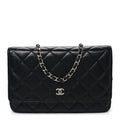 Lambskin Quilted Wallet On Chain WOC Black