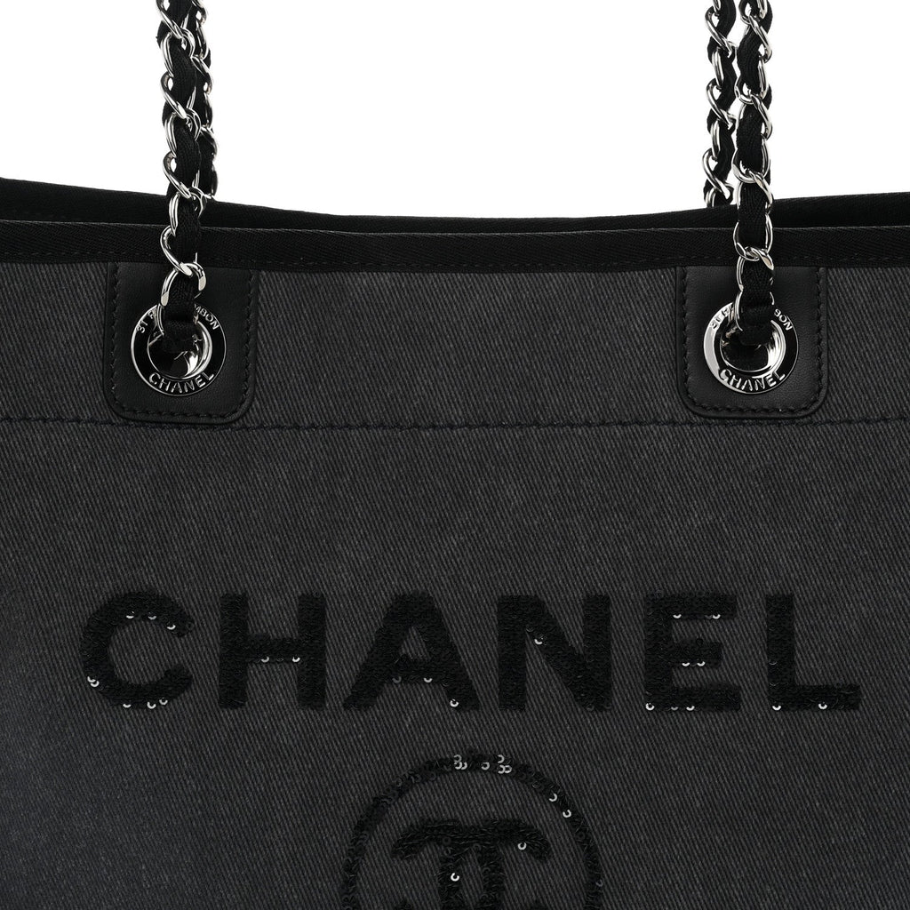 Canvas Sequin Small Deauville Tote Charcoal