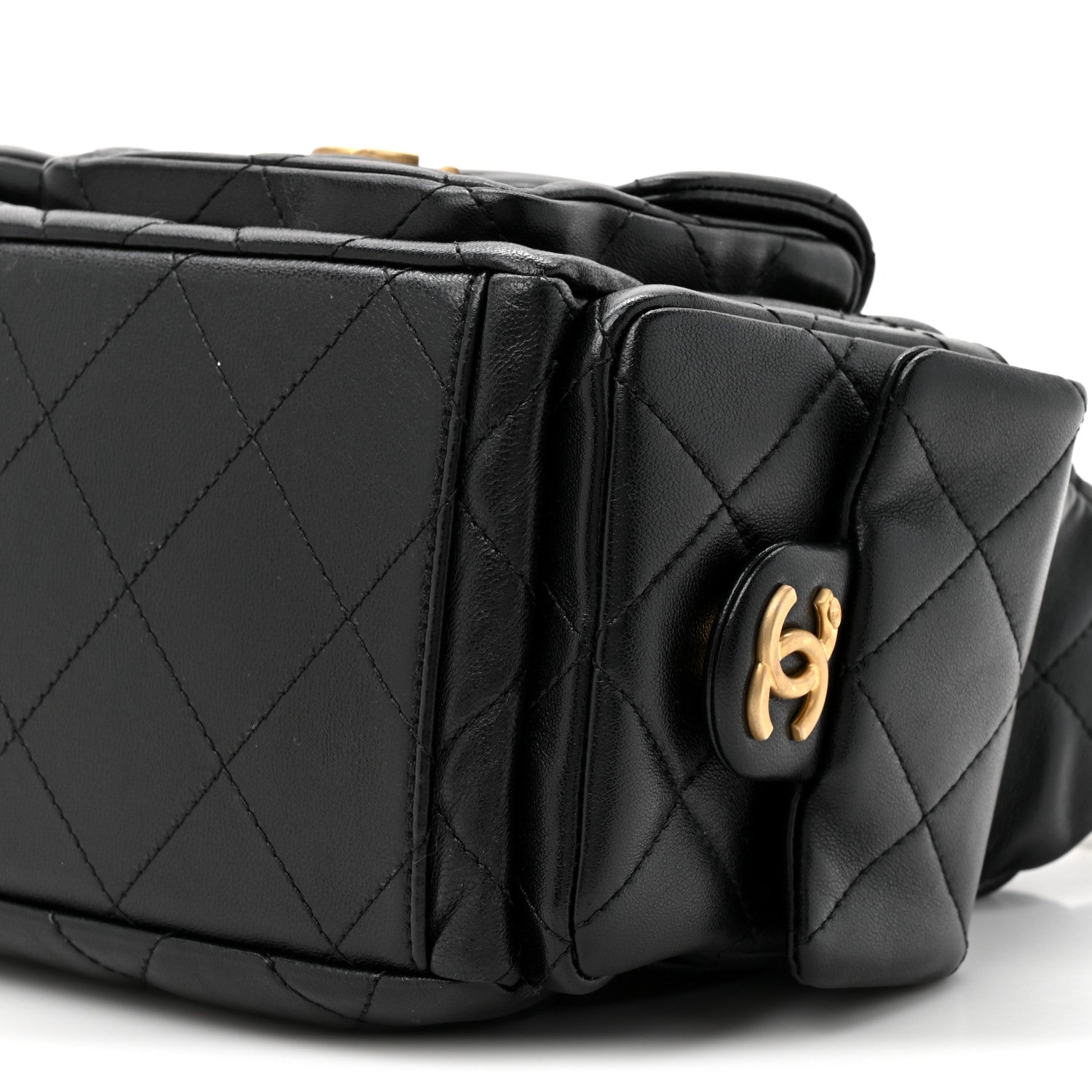 Shiny Lambskin Quilted Trendy Pockets Hobo Black Black