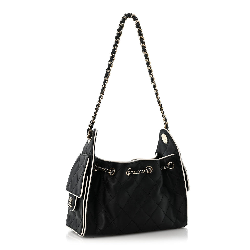Calfskin Quilted Mini Chanel 25 Handbag Black White