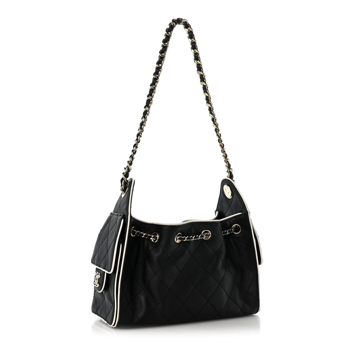 Calfskin Quilted Mini Chanel 25 Handbag Black White