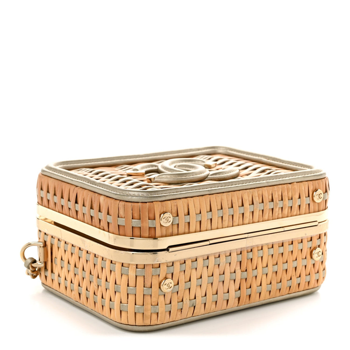 Raffia Calfskin Small CC Filigree Vanity Case Gold