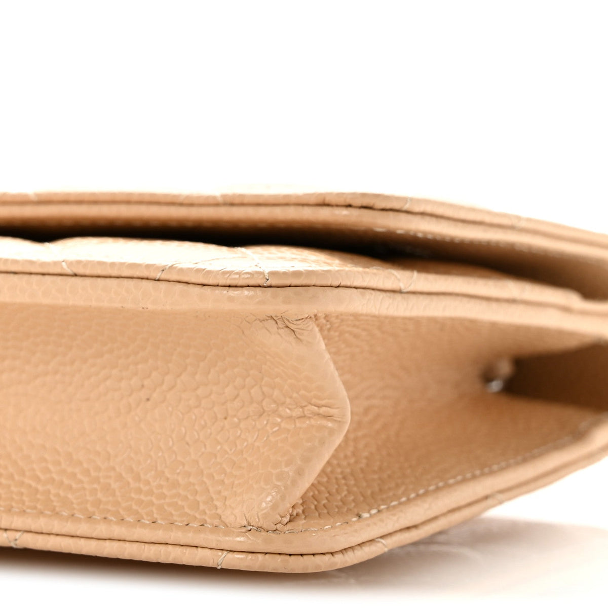 Caviar Quilted Wallet on Chain WOC Beige