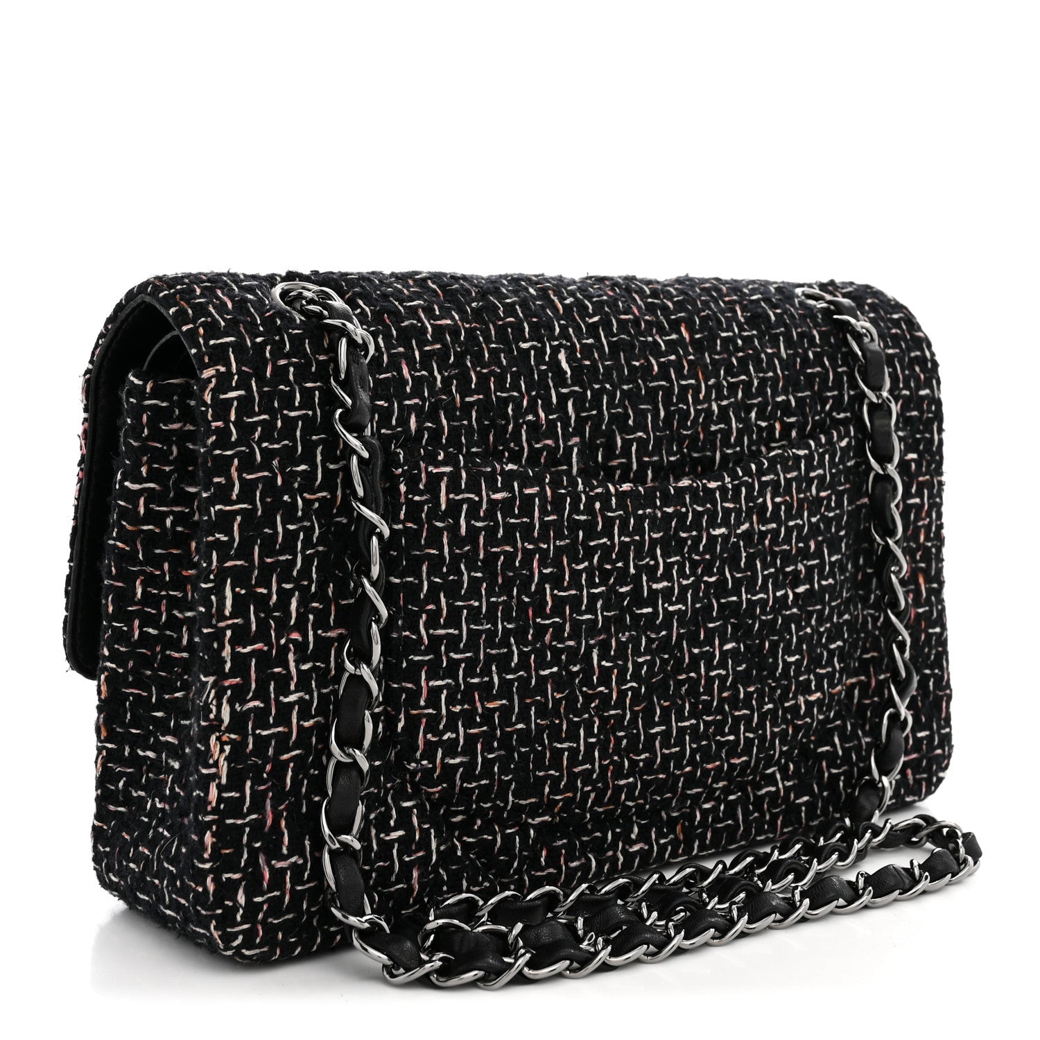 Tweed Quilted Medium Double Flap Black