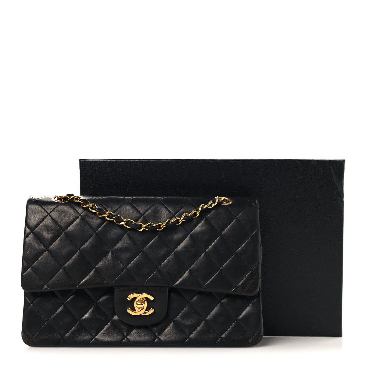 Lambskin Quilted Medium Double Flap Black