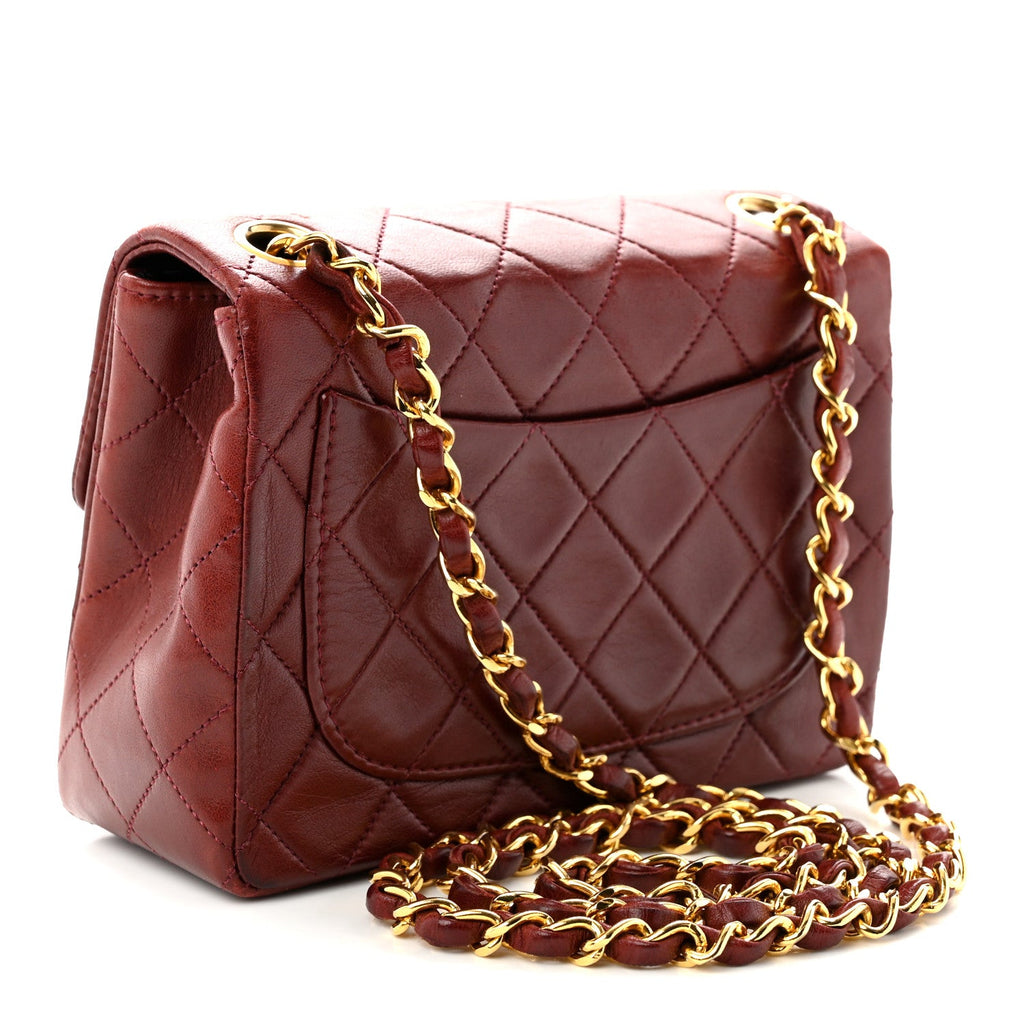 Lambskin Quilted Mini Square Flap Burgundy