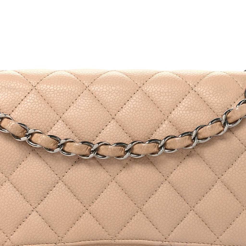 Caviar Quilted Medium Double Flap Beige