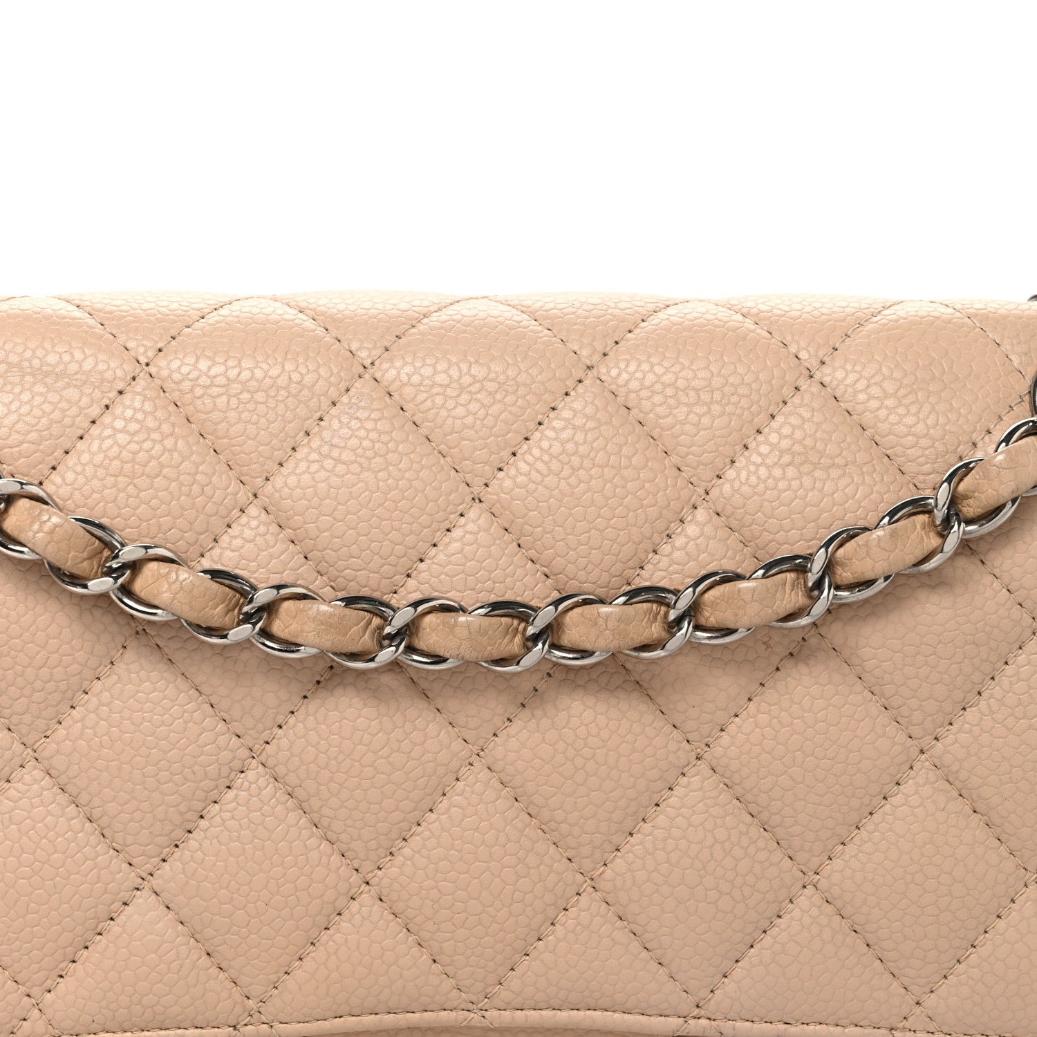 Caviar Quilted Medium Double Flap Beige