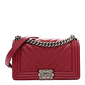 Calfskin Chevron Quilted Medium Boy Flap Burgundy