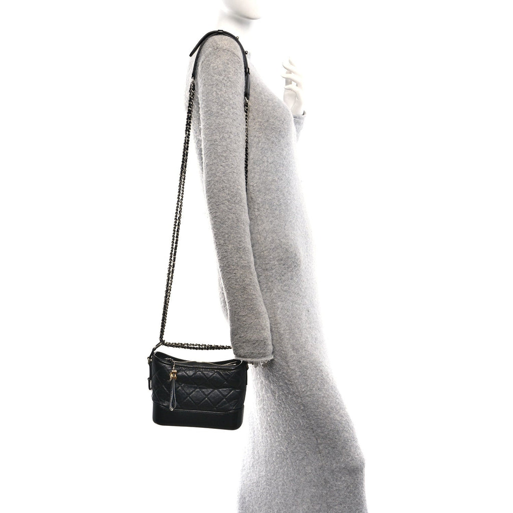 Aged Calfskin Quilted Small Gabrielle Hobo Black