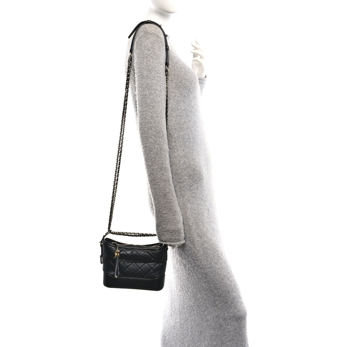 Aged Calfskin Quilted Small Gabrielle Hobo Black