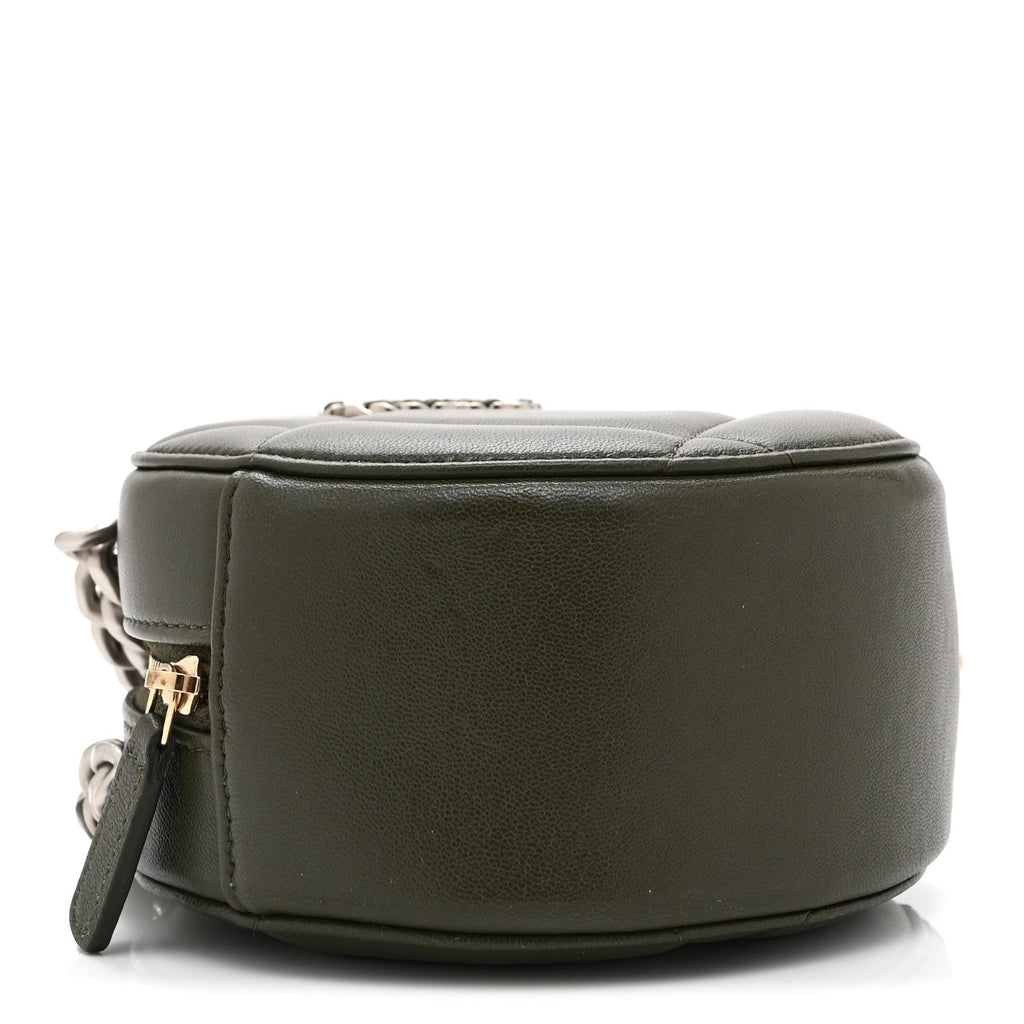 Lambskin Quilted Chanel 19 Round Clutch With Chain Khaki
