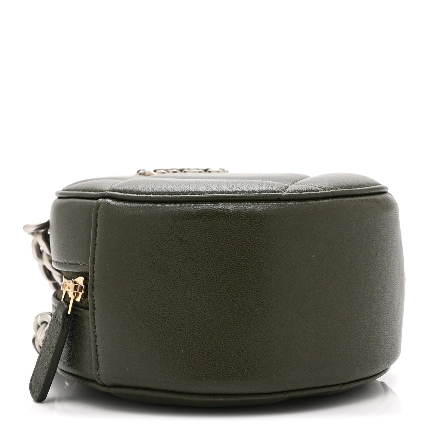 Lambskin Quilted Chanel 19 Round Clutch With Chain Khaki
