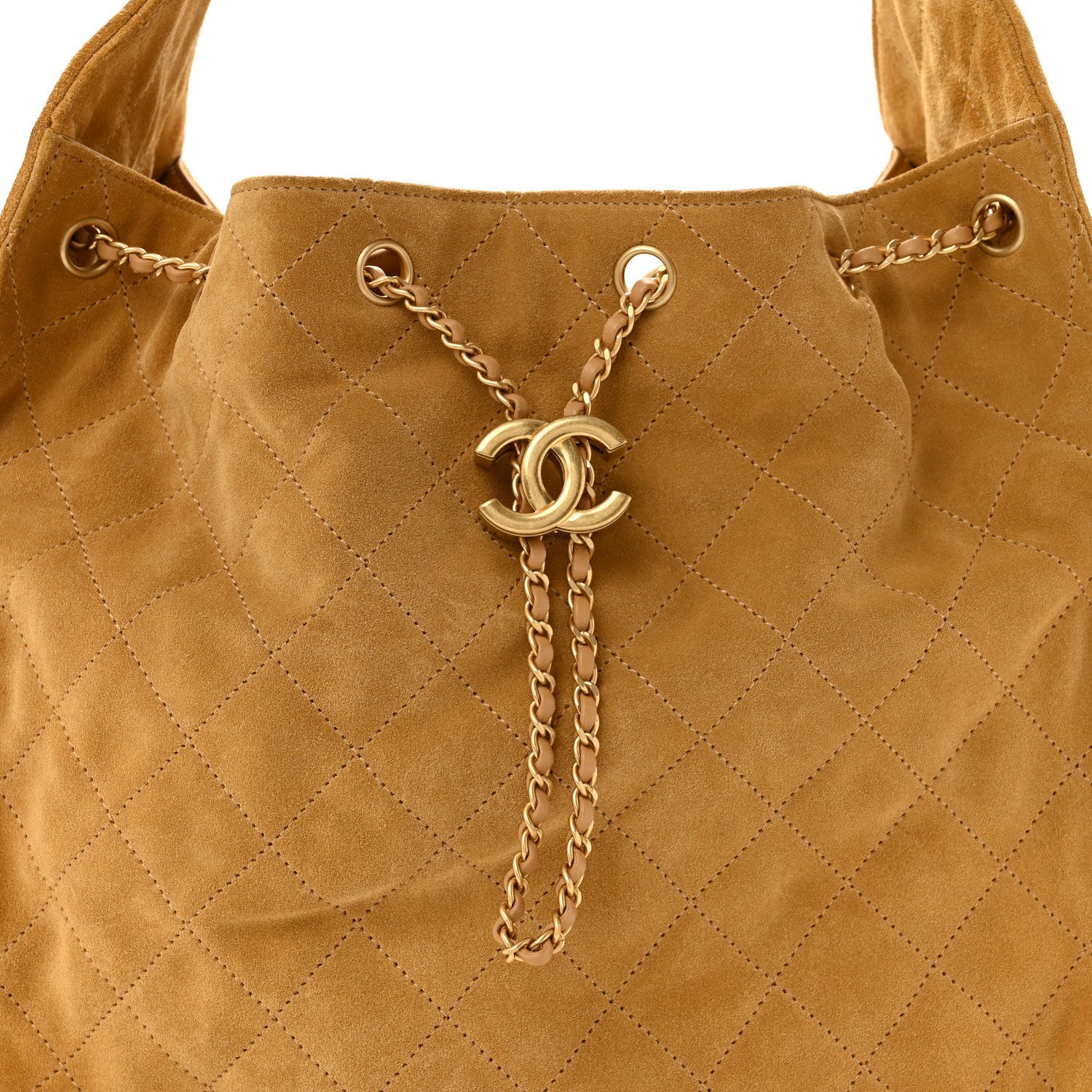 Suede Quilted Medium Chanel 25 Handbag Beige