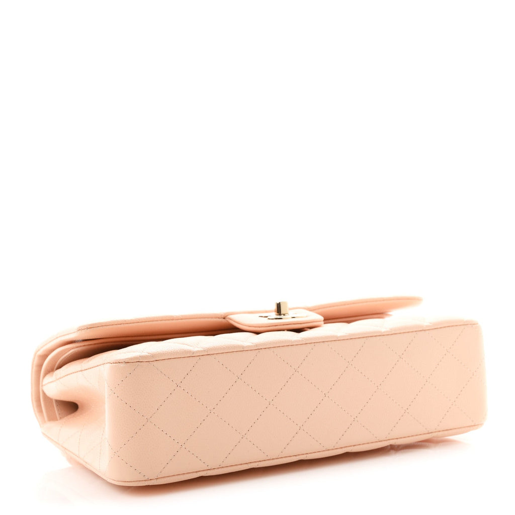 Caviar Quilted Medium Double Flap Light Pink