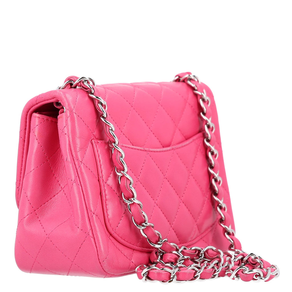 Lambskin Quilted Mini Square Flap Dark Pink