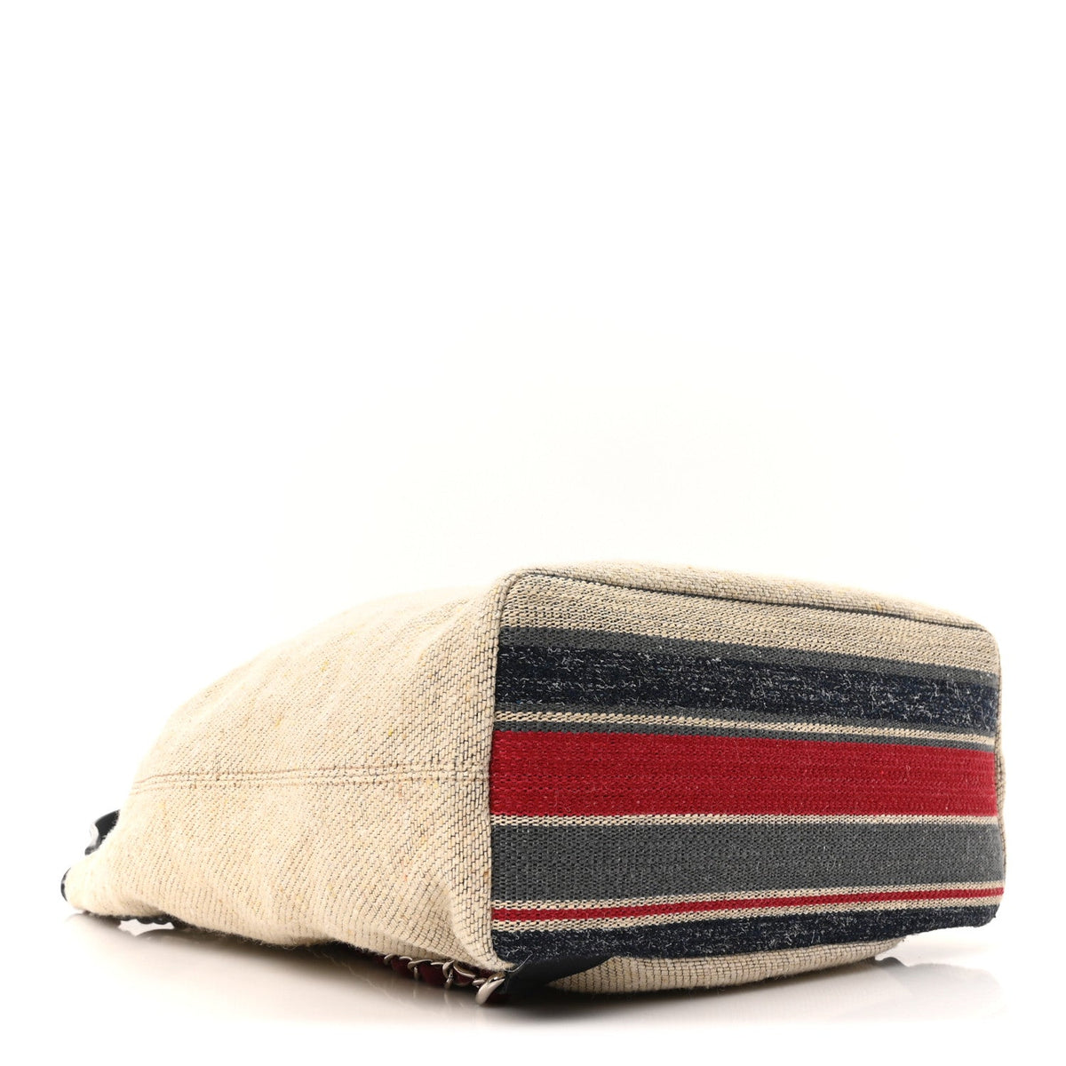 Striped Canvas Large Deauville Backpack Beige