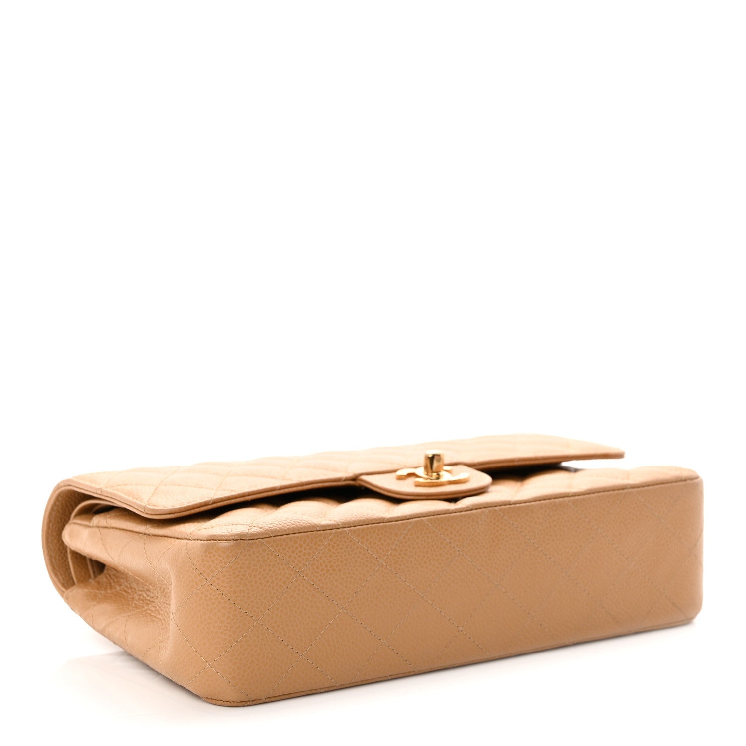 Caviar Quilted Medium Double Flap Beige