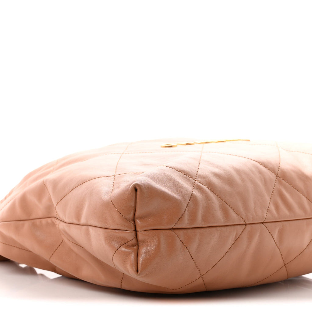 Shiny Calfskin Quilted Chanel 22 Camel