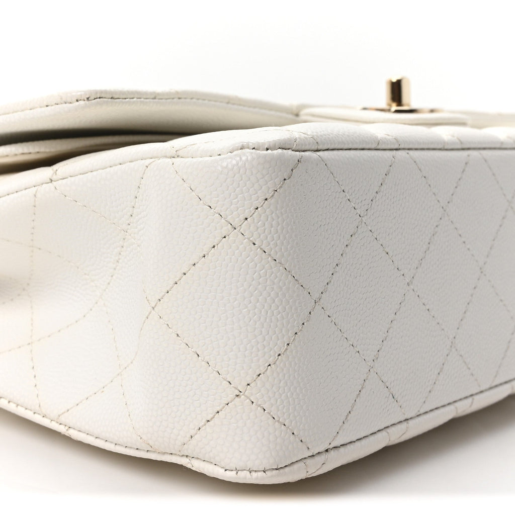Caviar Quilted Medium Double Flap White