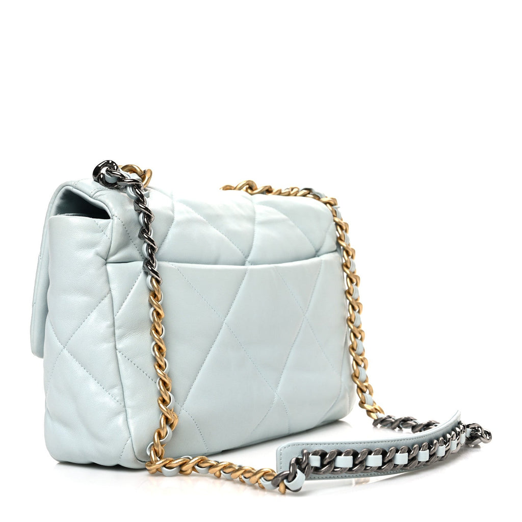 Lambskin Quilted Large Chanel 19 Flap Light Blue