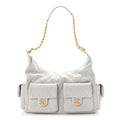 Shiny Lambskin Quilted Large Trendy Pockets Hobo Light Grey