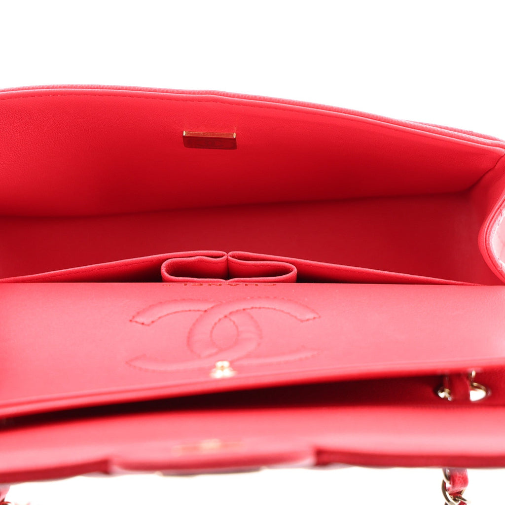 Caviar Quilted Small Double Flap Red