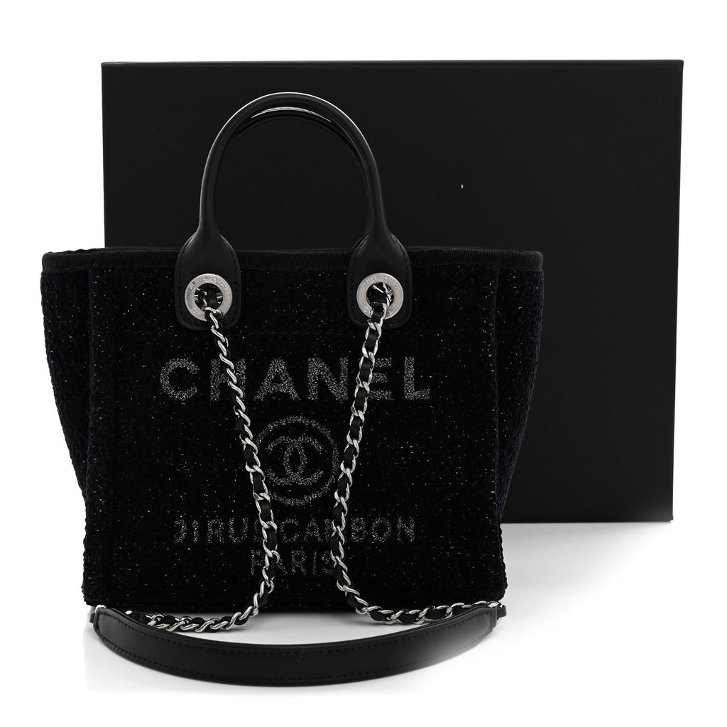 Lurex Canvas Mini Deauville Tote Black