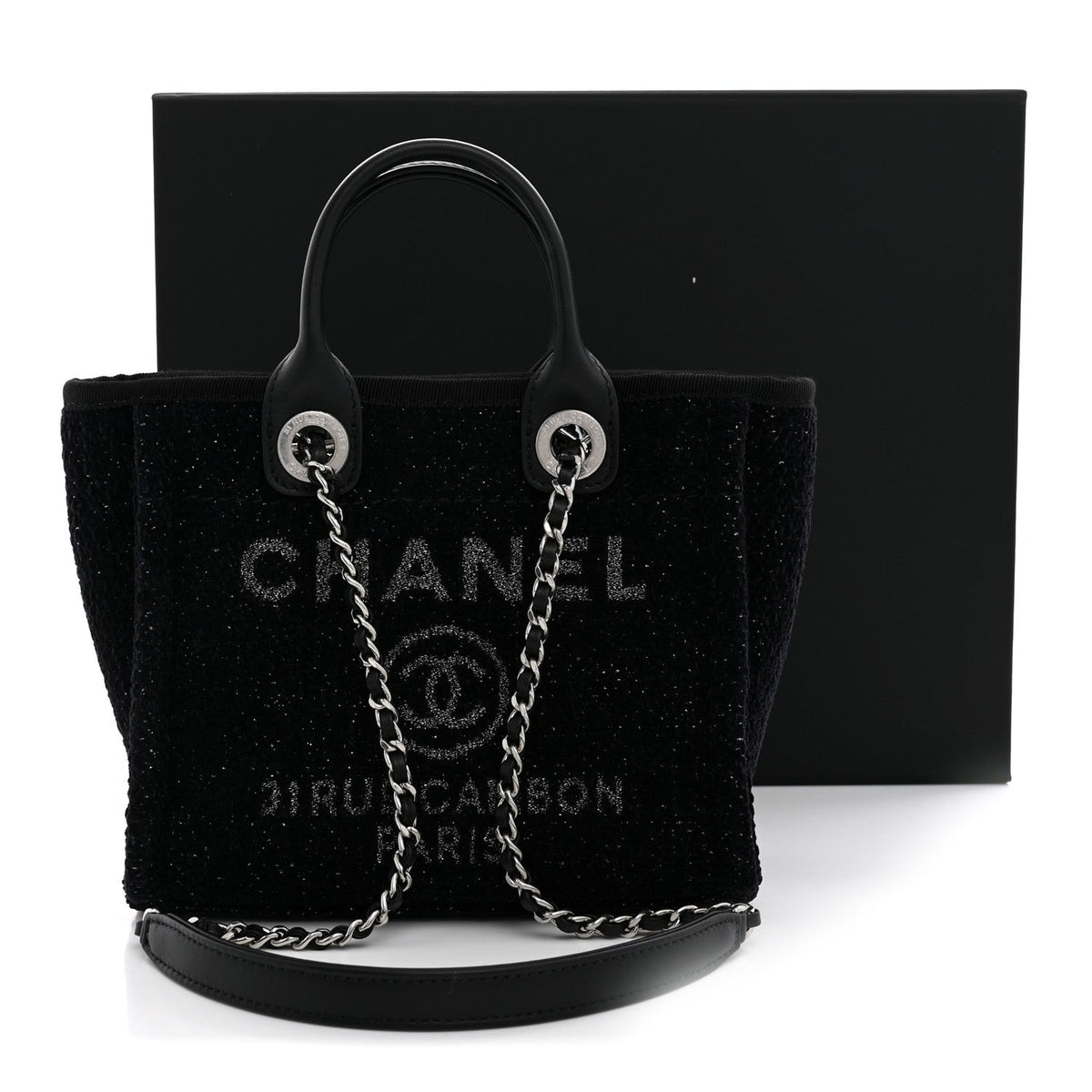 Lurex Canvas Mini Deauville Tote Black