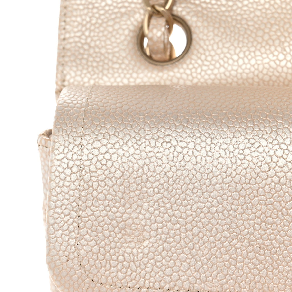 Pearly Caviar Quilted Medium Double Flap Light Beige