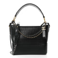 Crocodile Embossed Calfskin Medium Gabrielle Cocodile Hobo Black