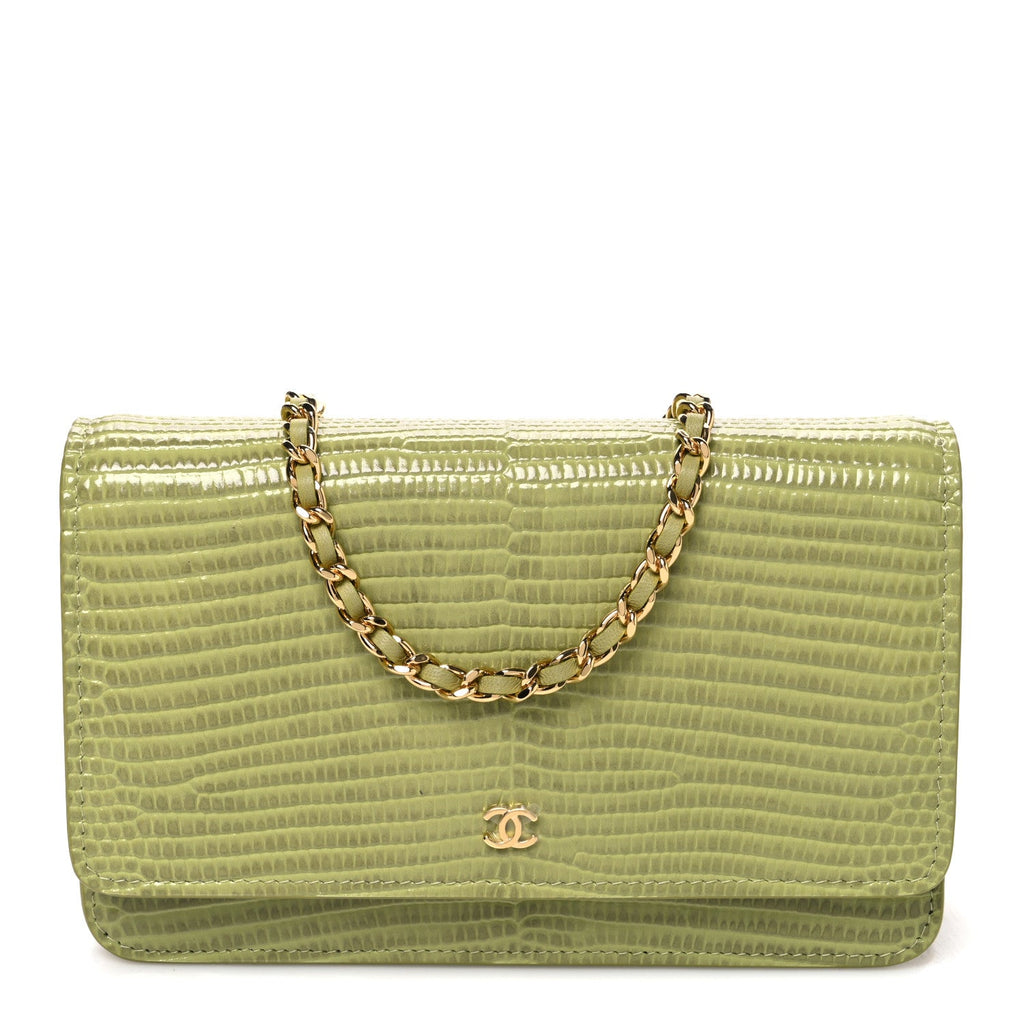 Calfskin Lizard Embossed Wallet On Chain WOC Green