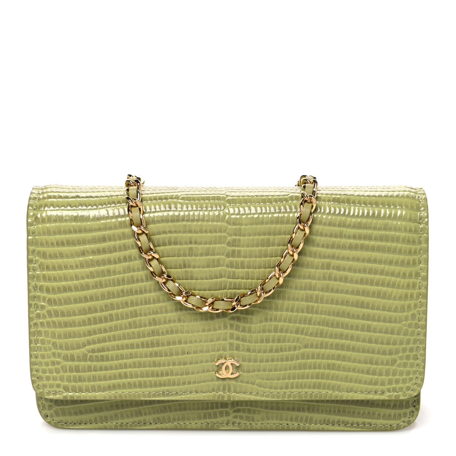 Calfskin Lizard Embossed Wallet On Chain WOC Green