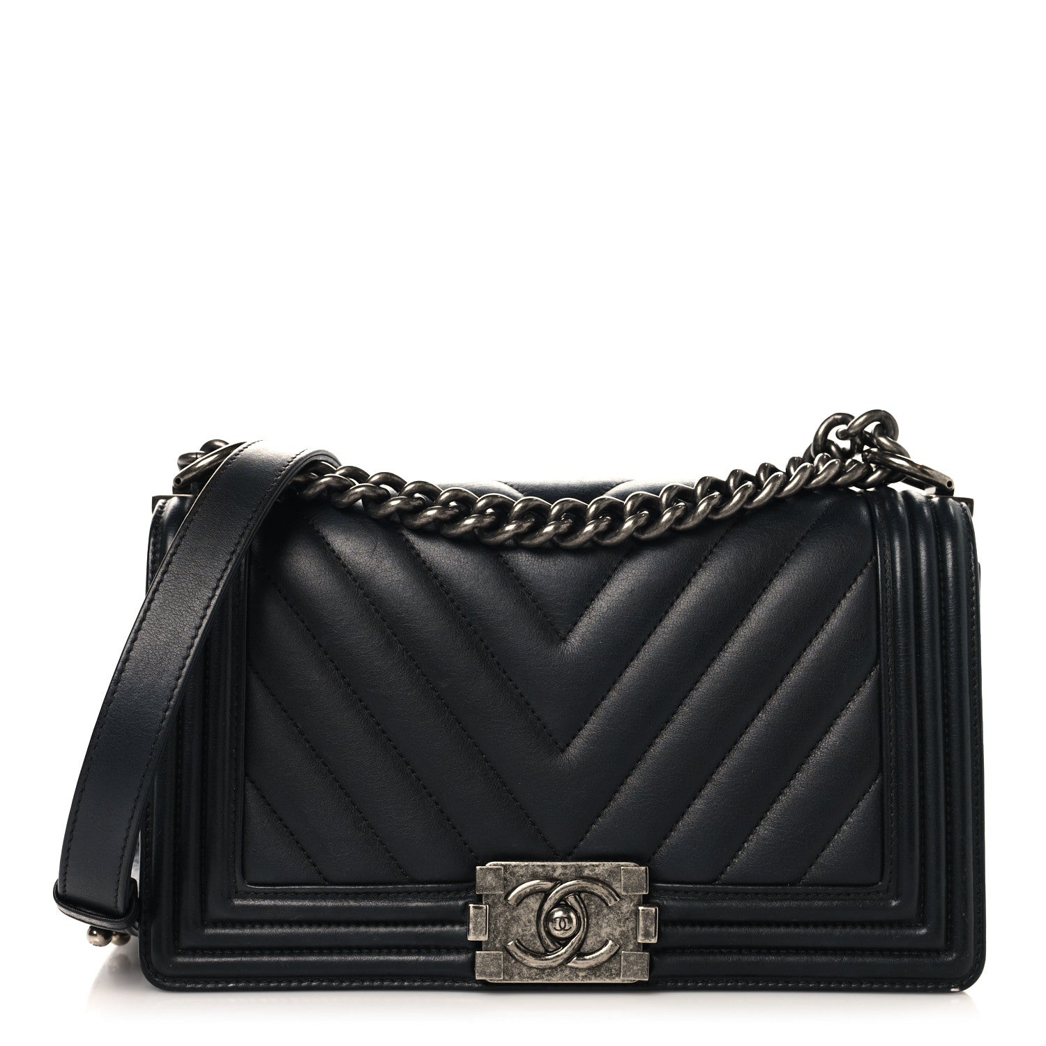Lambskin Chevron Quilted Medium Boy Flap Black