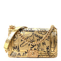 Metallic Calfskin Crocodile Embossed Graffiti Medium Cocodile Boy Flap Gold