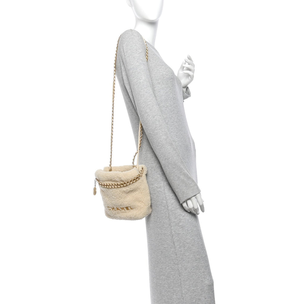 Shearling Quilted Mini Chanel 22 Ecru