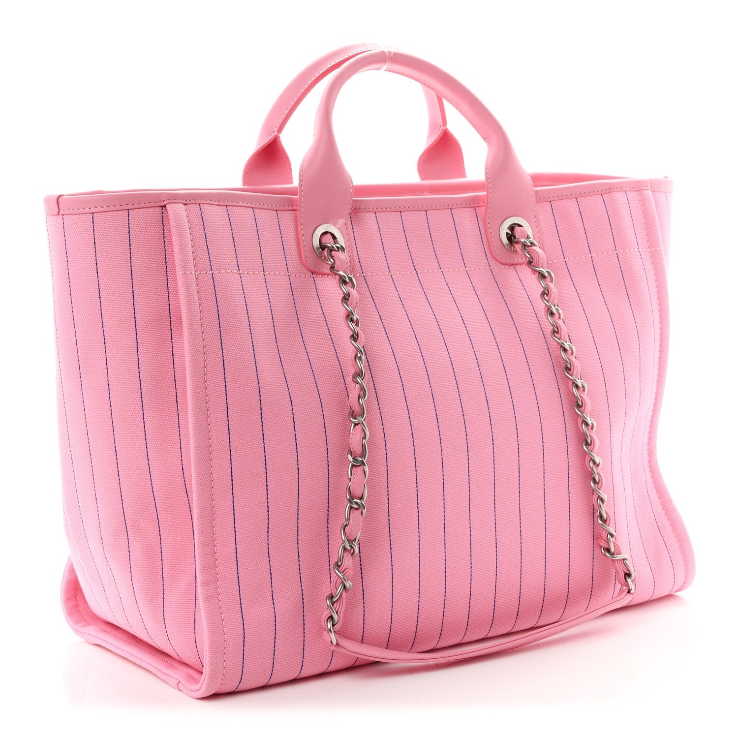 Canvas Calfskin Striped Large Deauville Tote Pink Blue